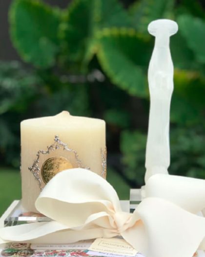 Cirio San Benito con Virgen ónix y misa en base