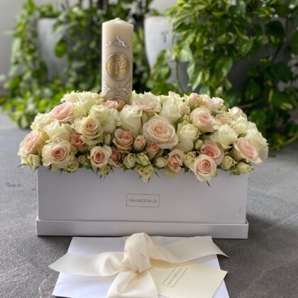 Caja Flores con Cirio San Benito Alargado