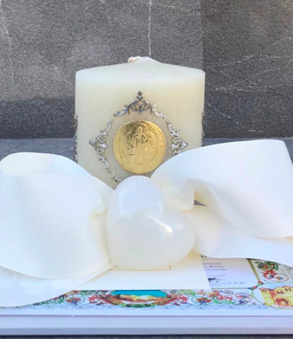 Cirio San Benito con corazón ónix y misa en base