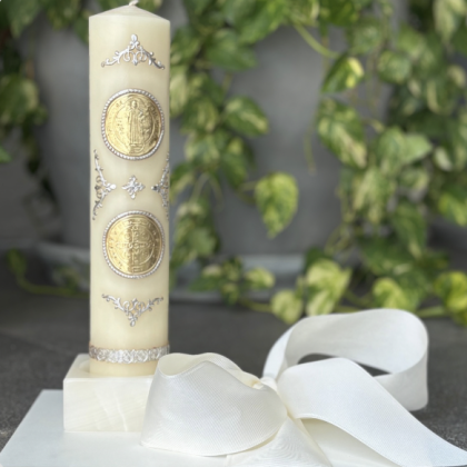 Cirio San Benito con base de ónix en tabla