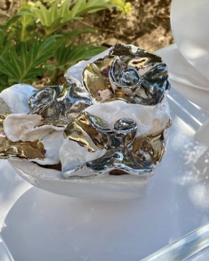 Corazón obra de arte con oro y plata