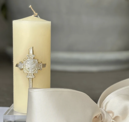 Cirio Cruz San Benito con base acrílico en tabla