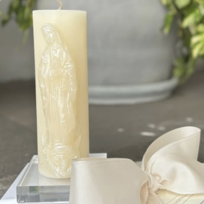 Cirio Virgen de Guadalupe con base acrílico en tabla