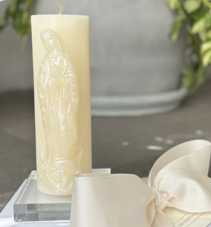 Cirio virgen de guadalupe con base acrílico en tabla