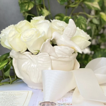 Bowl cerámico con diseño de colibrí y flores