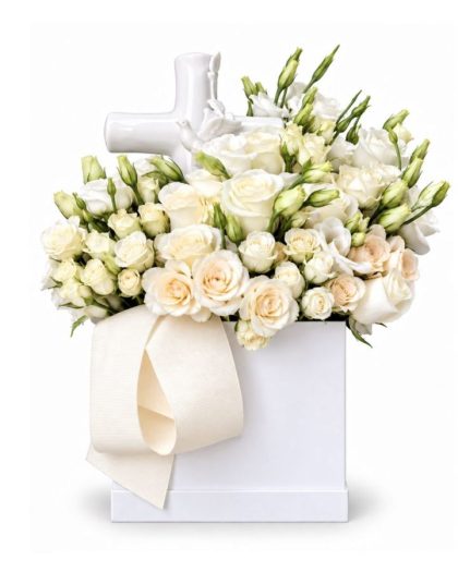 Caja con flor y cruz