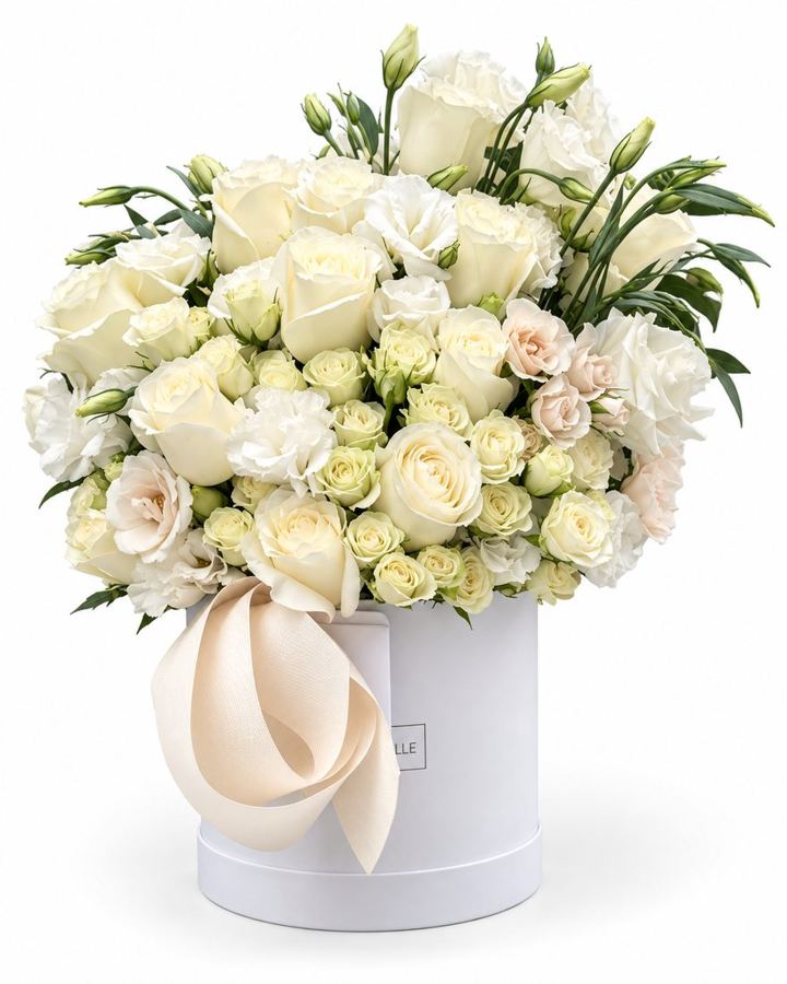 Caja con flores blancas