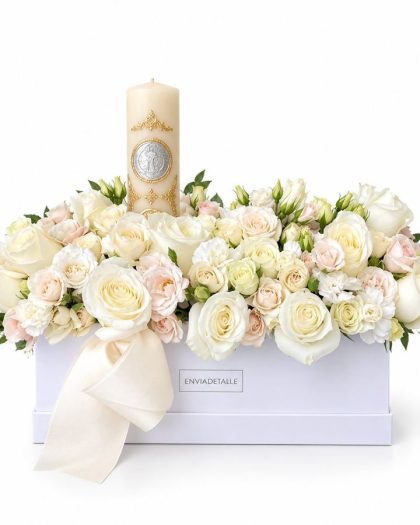 Caja flor con cirio San Benito