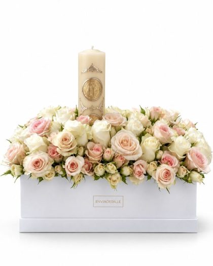 Caja flores con cirio San Benito alargado